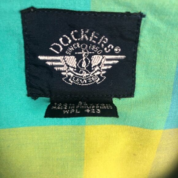 Dockers Striped Blouse Plaid Pastel Button Front Short Sleeve Front Pocket Large - Picture 4 of 8